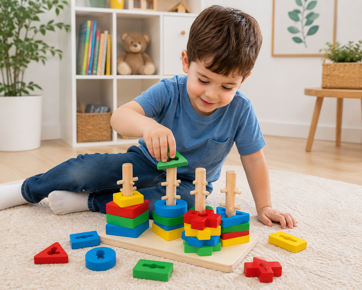 Houten Bouwblokken Stapelset in Houten Doos
