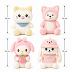 Knuffel Set van 4 – Roze & Witte Pluche Dieren voor Kinderen