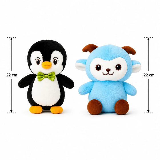 Knuffel Set van 2 – Pinguïn & Blauw Aapje Pluche Knuffels