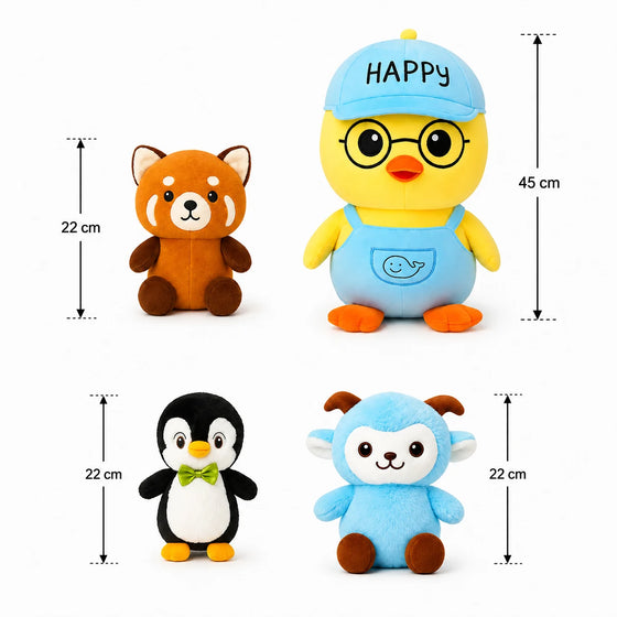Knuffel Set van 4 – Zachte Pluche Dieren voor Kinderen