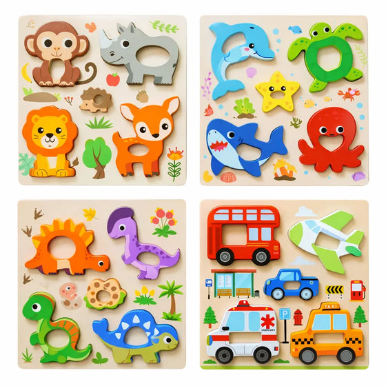 Houten puzzelset van 4 stuks voor kinderen, educatief, Bextunio